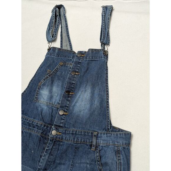 FOREVER 21 Bib Overalls Sz 28 Button Up Blue Medium Wash Denim Distressed Y2k - Picture 3 of 14